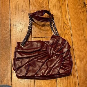 Elegant Burgundy Nina Ricci Leather Handbag authentic made in Korea